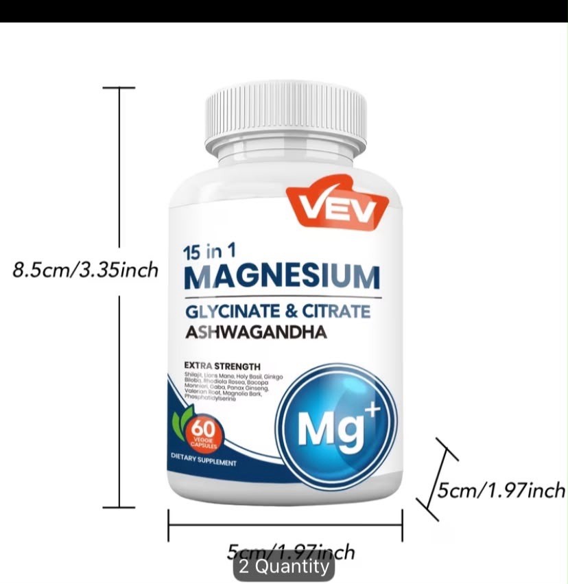 1pk VEV 15-in 1 Magnesium Glycinate Citrate Complex Capsules 60 Counts