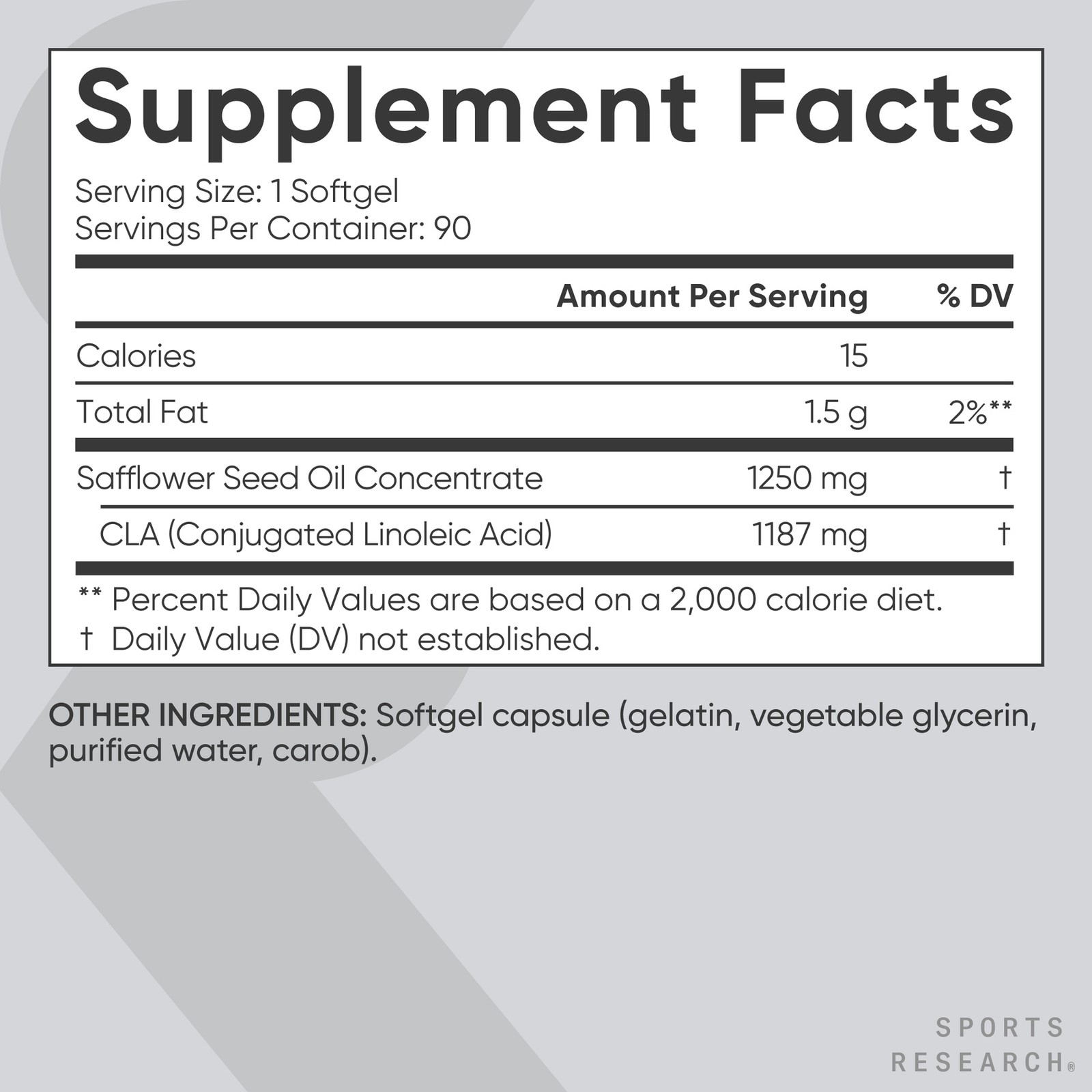 CLA 1250mg Active Conjugated Linoleic Acid, Soy & Gluten Free (90 Softgels)