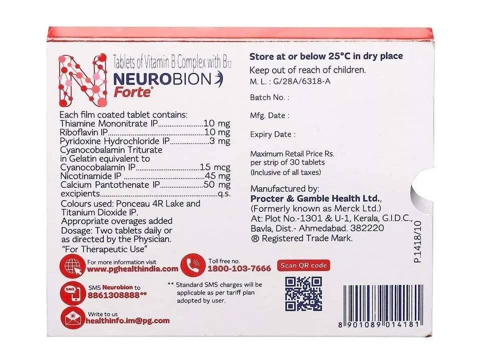 Multivitamin Neurobion Forte B1 B6 B12 B Complex Supplement 150 Tabs Exp 07/2027