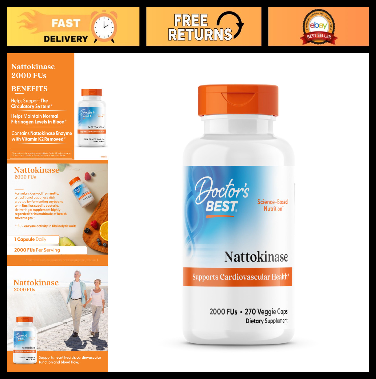 Nattokinase Supplement – Non-GMO, Vegan, Gluten-Free, 270 Veggie Caps for Heart