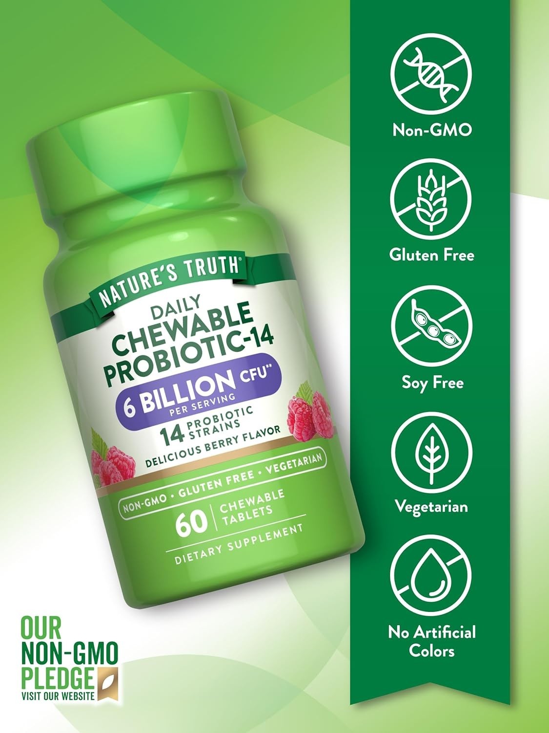 2 Pack Natures Truth Daily Chewable Probiotic-14 ( 6 Billion CFU ) total 120 tab