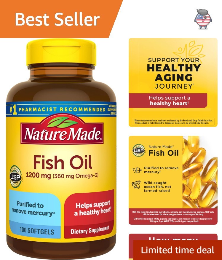 Pharmacist Recommended 1200mg Omega-3 Fish Oil for Heart Wellness, 100 Softgels
