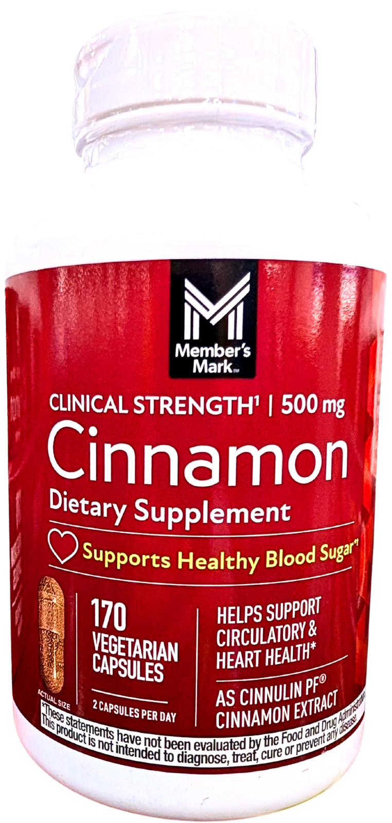 Member’s Mark Clinical Strength Cinnamon 500 mg Capsules 170 Count EXP 04/2028