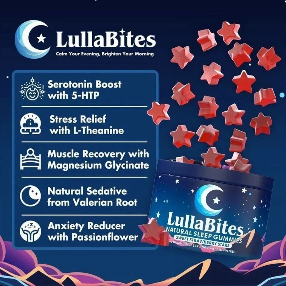 1/2/3PCS NEW LullaBites Natural Sleep Gummies Strawberry Stars Flavor 60 Gummies