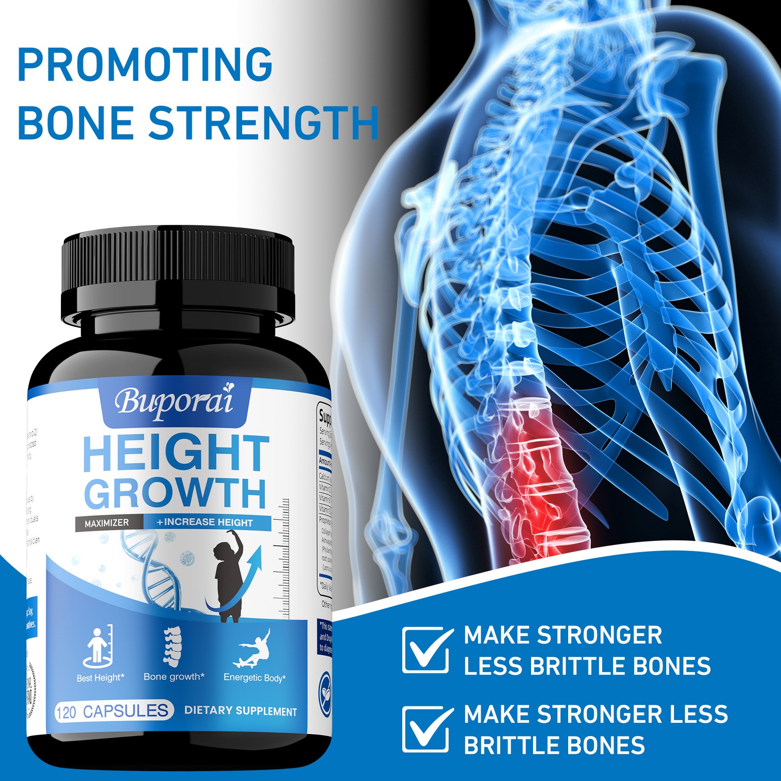 Height Growth – Increase Bone Growth Adults, Teens & Kids, Calcium, Vitamin D3