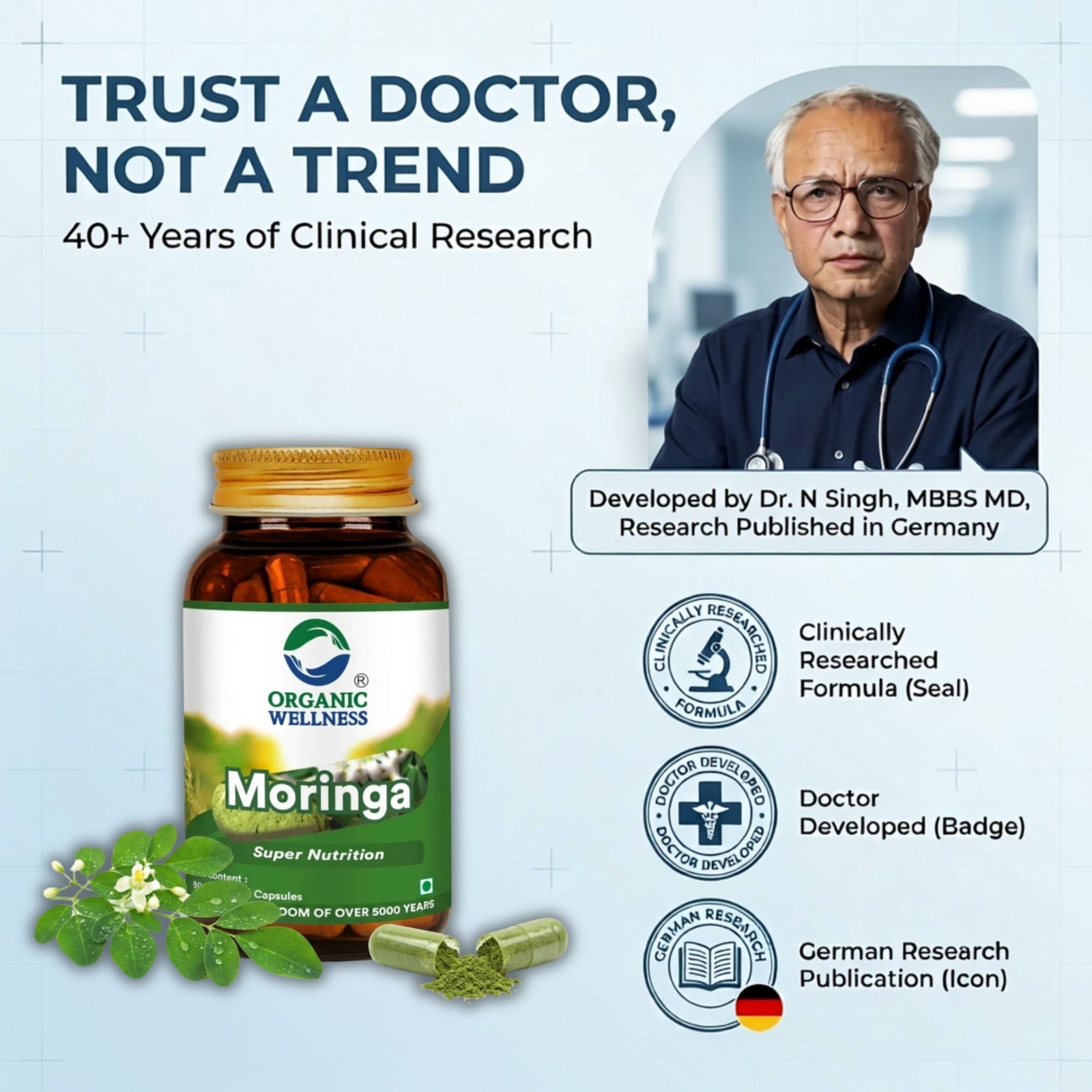 ORGANIC WELLNESS moringa super nutrition 90 vegetarian capsules