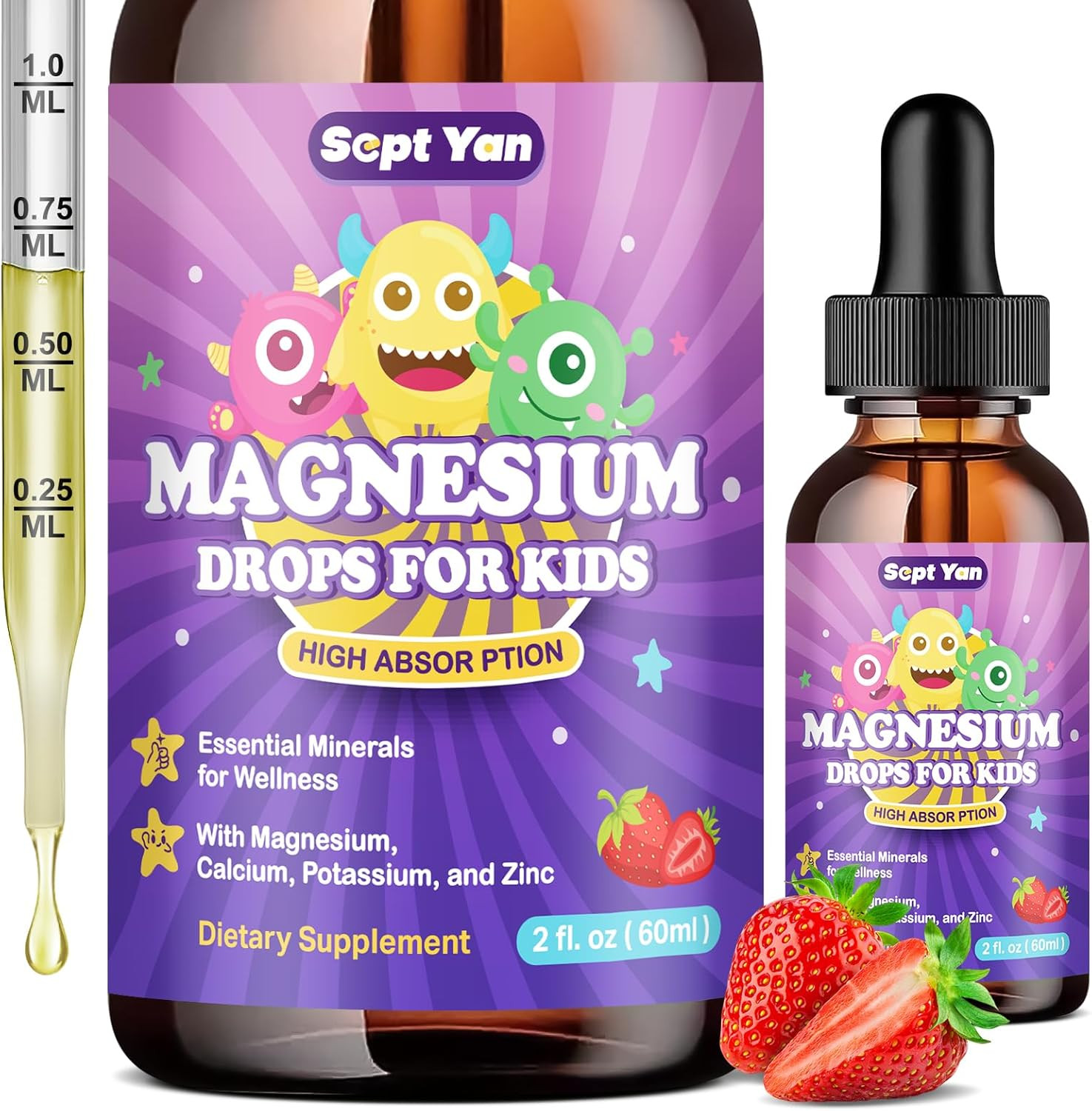 Magnesium Glycinate Liquid for Kids Sleep, Relaxation, Calm & Focus – Strawberry