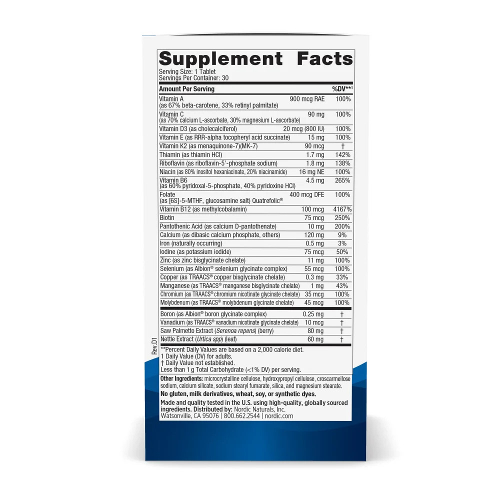 Nordic Naturals Men’s Multivitamin One Daily, Unflavored -30 Tablets