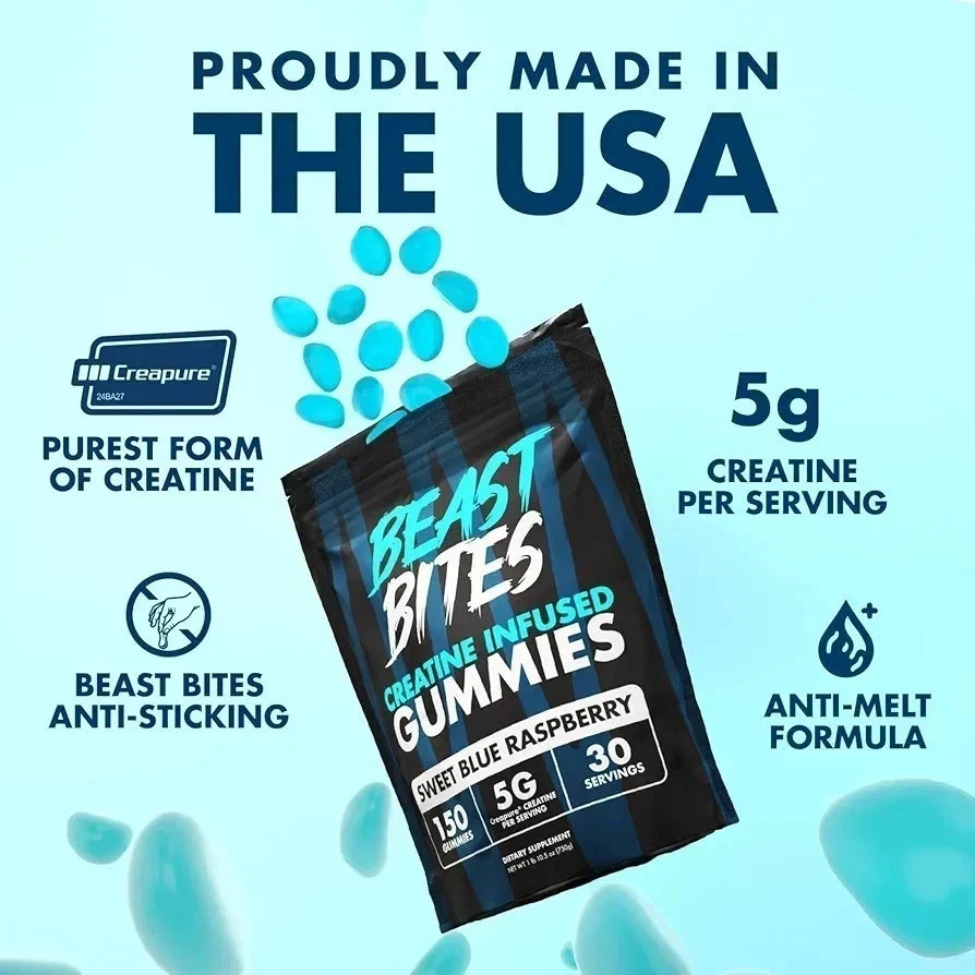 FRESH Beast Bites Creatine Gummies Blue Raspberry 150ct FREE SHIPPING GOOD