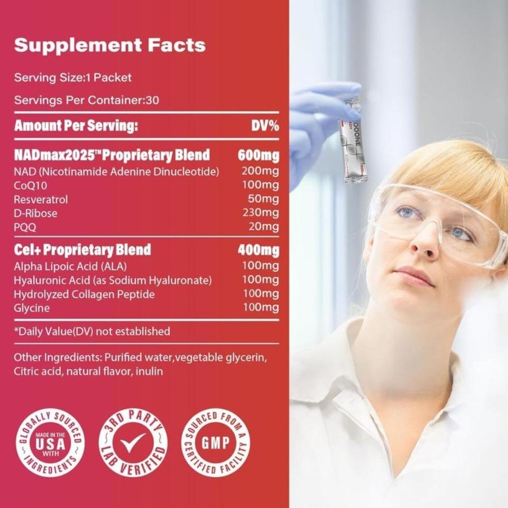 Men & NAD+ Women, 1000mg Liquid for Cellular Energy Support, NR & Resveratrol*/