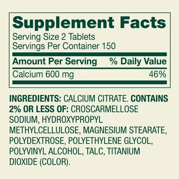 Spring Valley Calcium Citrate Dietary Supplement Tablets for Bone Health, 600 mg