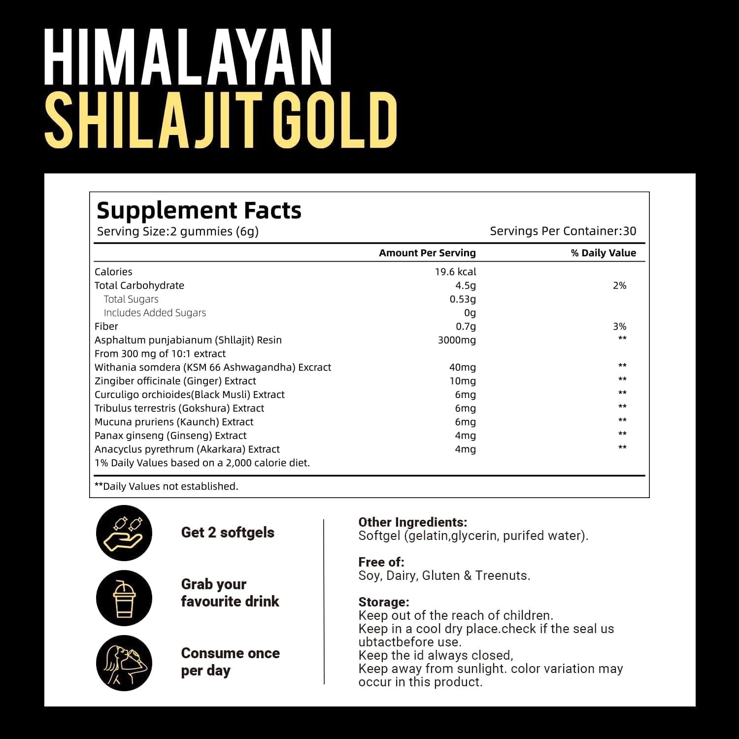 UltimaPeak Pure Himalayan Shilajit Gummies with 30 Count (Pack of 1)