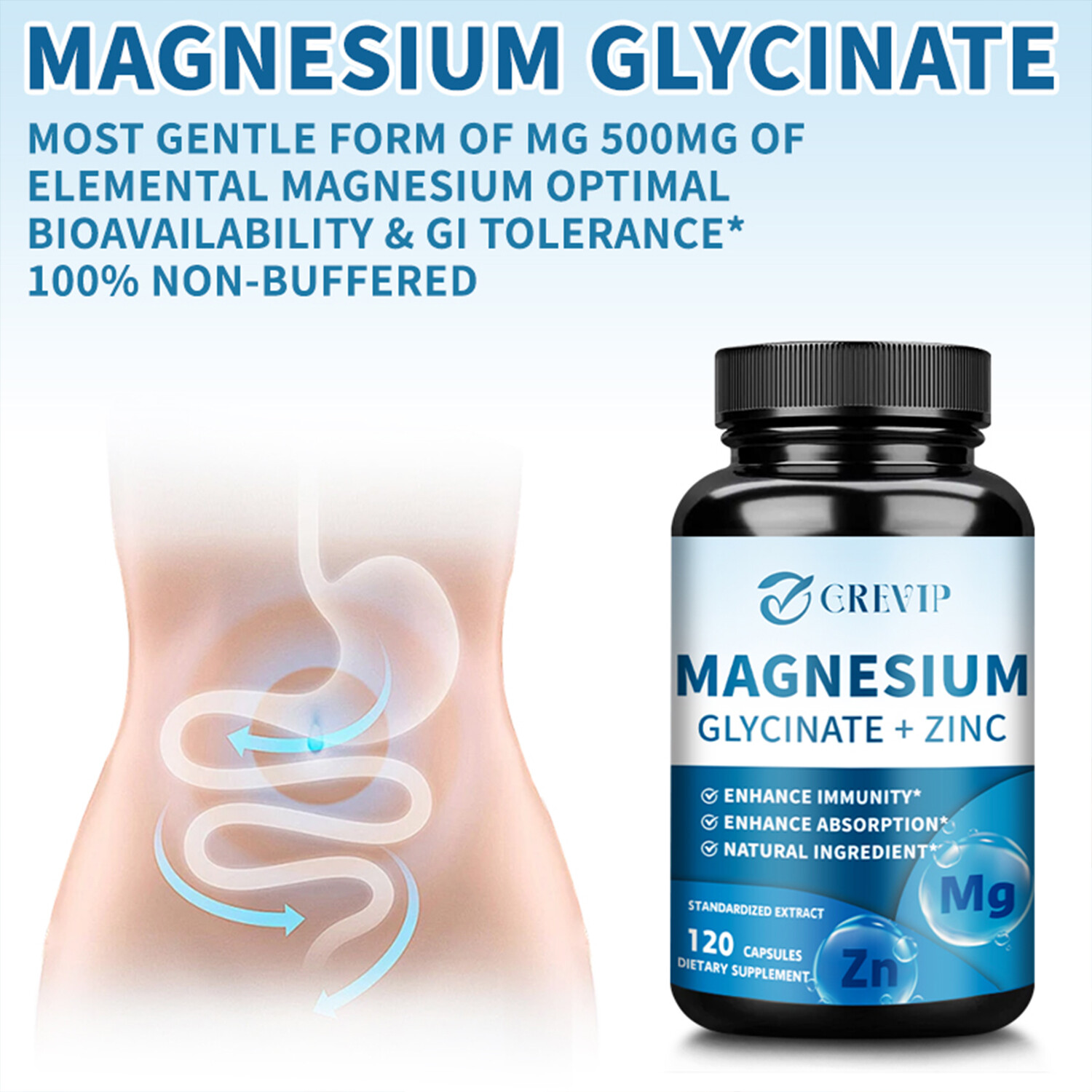 120pcs Magnesium Glycinate + Zinc – Brain & Heart Health,Stress & Anxiety Relief
