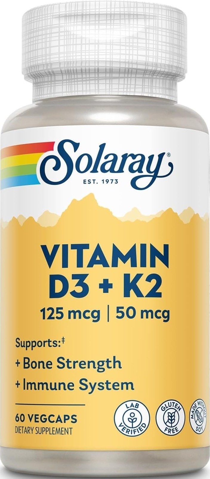 Vitamin D3 K2 Capsules 5000 IU | Bone & Immune Support, 60 VegCaps, Soy-Free