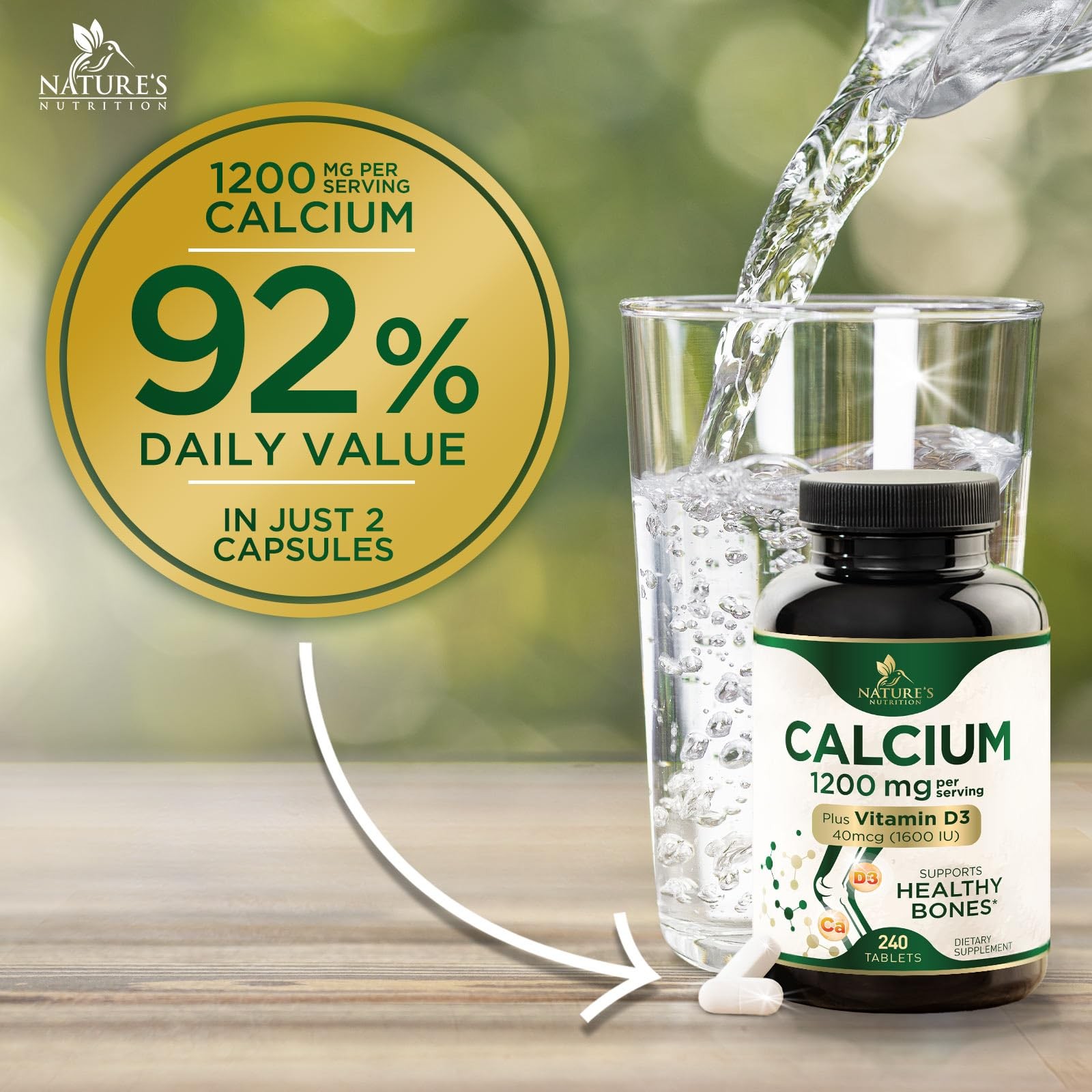 Calcium 1200 mg with Vitamin D3 – Per Serving – Bone 240 Count (Pack of 1)