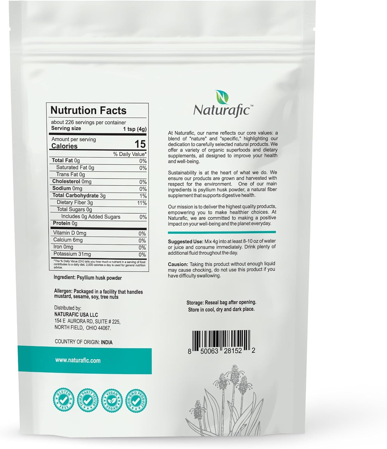 Psyllium Husk Powder Unflavored – Digestive Fiber Supplement for Bowel Regularit