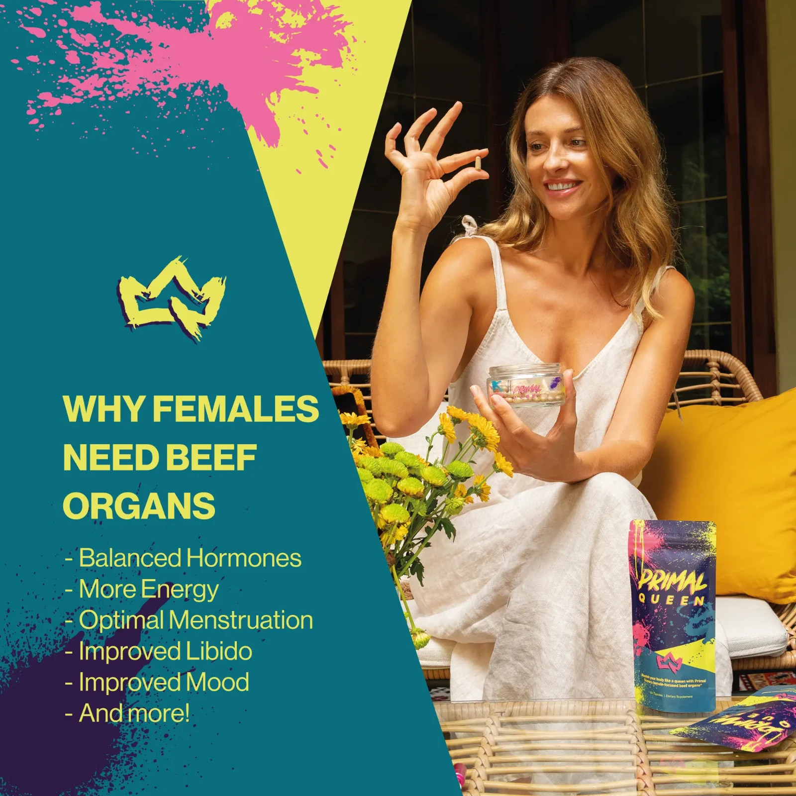 NEW Primal Queen Beef Organ Supplement for Women 60ct – 1 MONTH SUPPLY