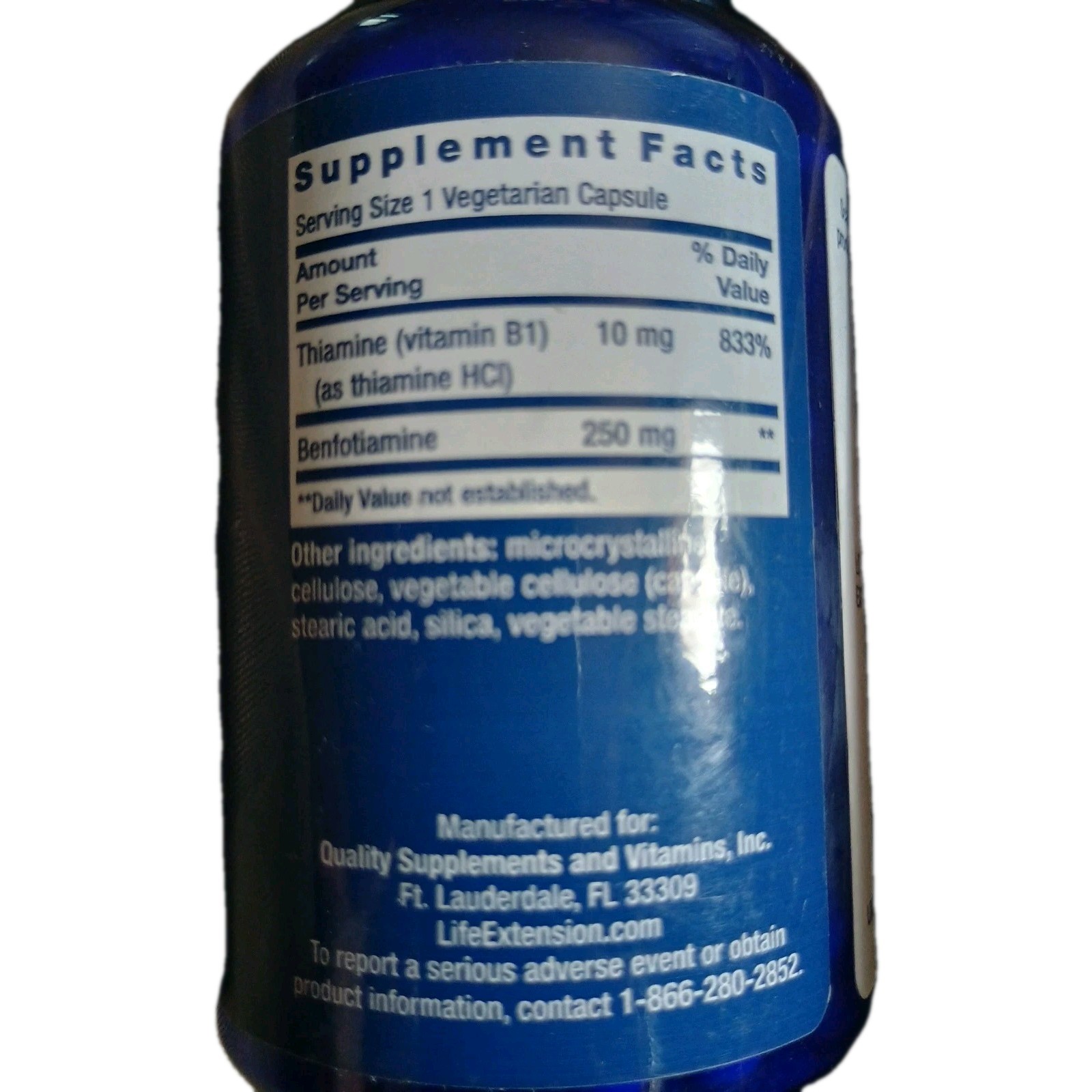 Mega Benfotiamine 250 mg 120 Capsules, Supplement Life Extension B1, Exp 06/2028