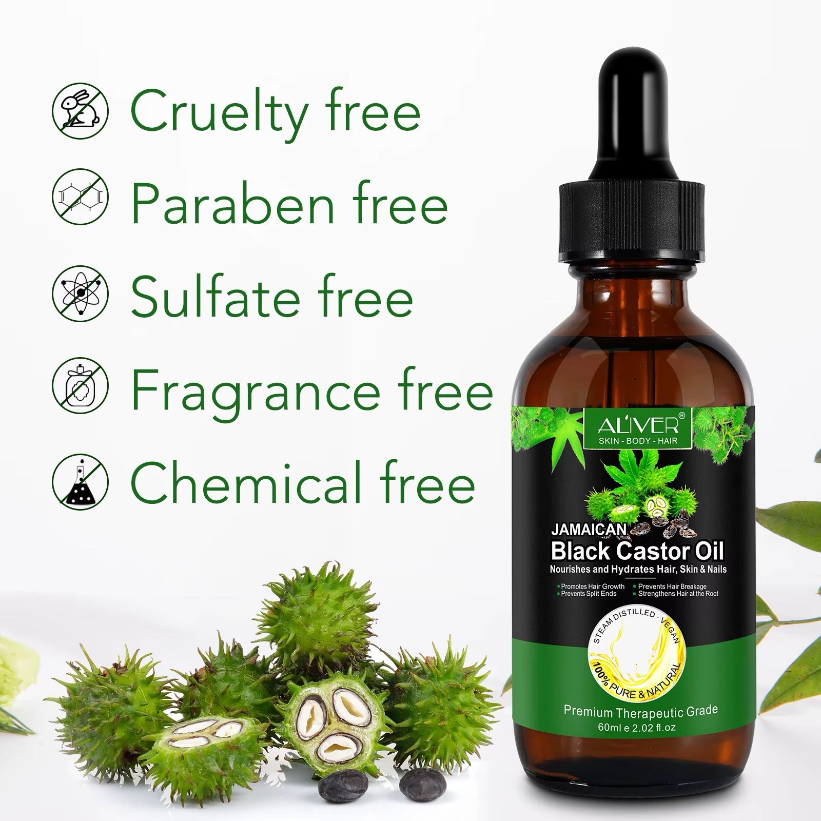 60ml Organic Black Castor Oil – Hair Growth, Strengthens Hairline, Skin & Body.