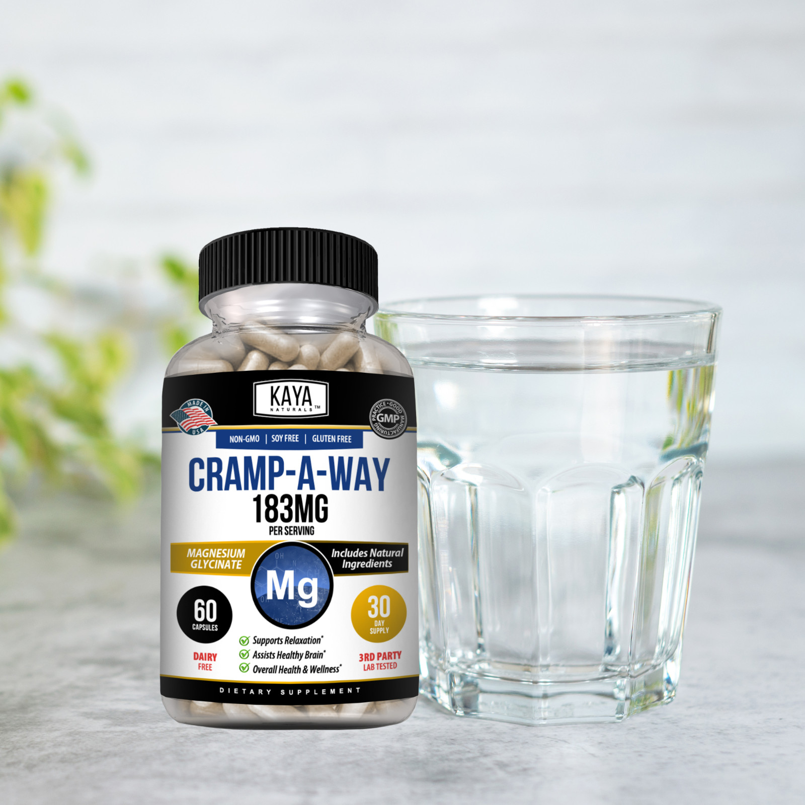 (2 Pack) Cramp-A-Way 60ct Magnesium Glycinate, Sleep Aid, Joint & Bone Support