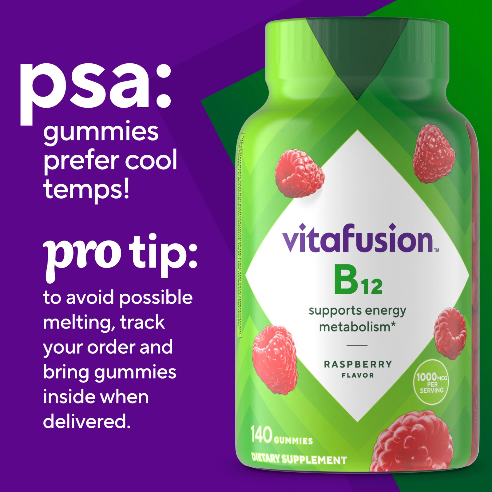 Vitafusion Vitamin B12 Gummy Vitamins, 1,000 Mcg, Raspberry Flavored, 140 Count