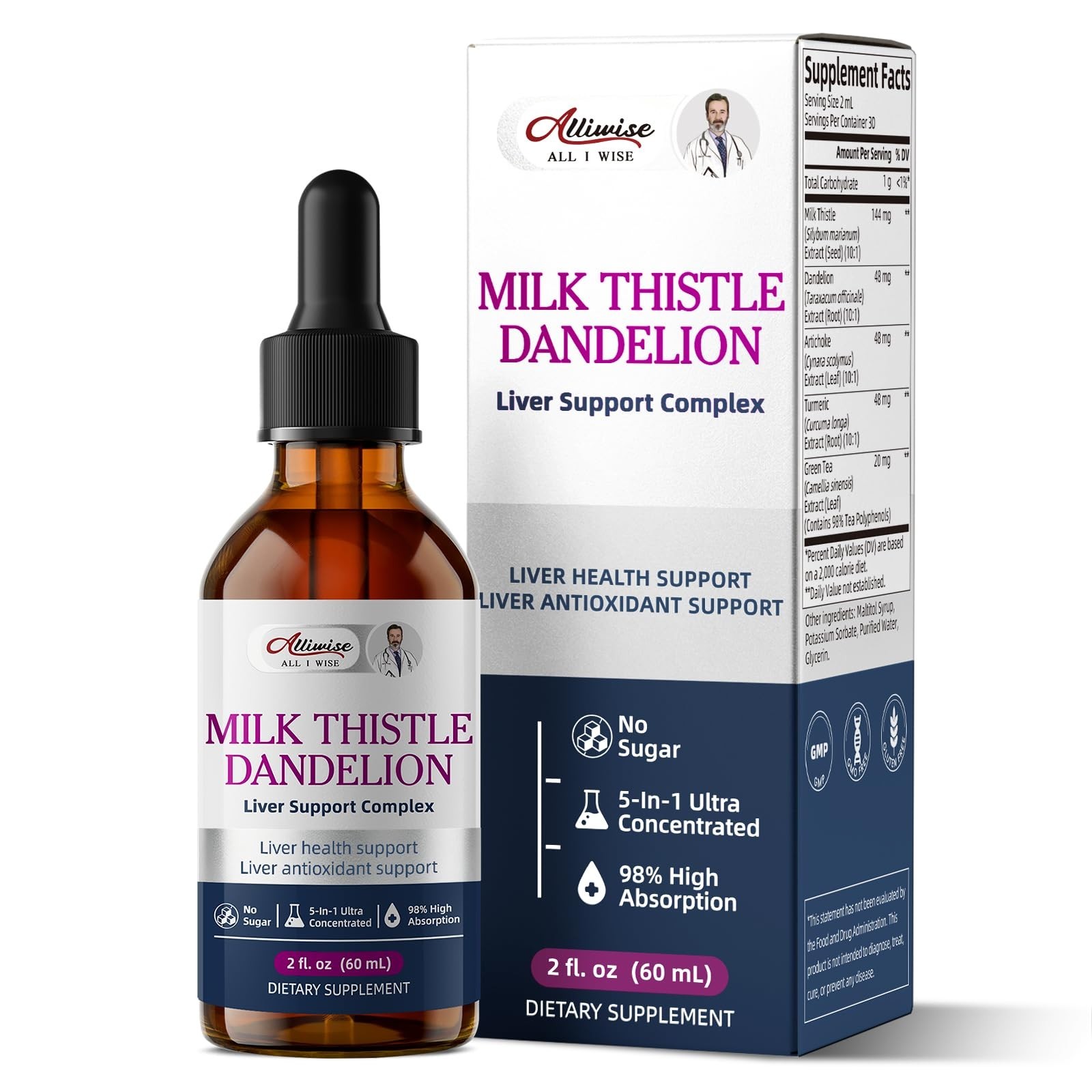 Liver Health Support Drops – Milk Thistle & Dandelion Root Extract, Detox & Clea