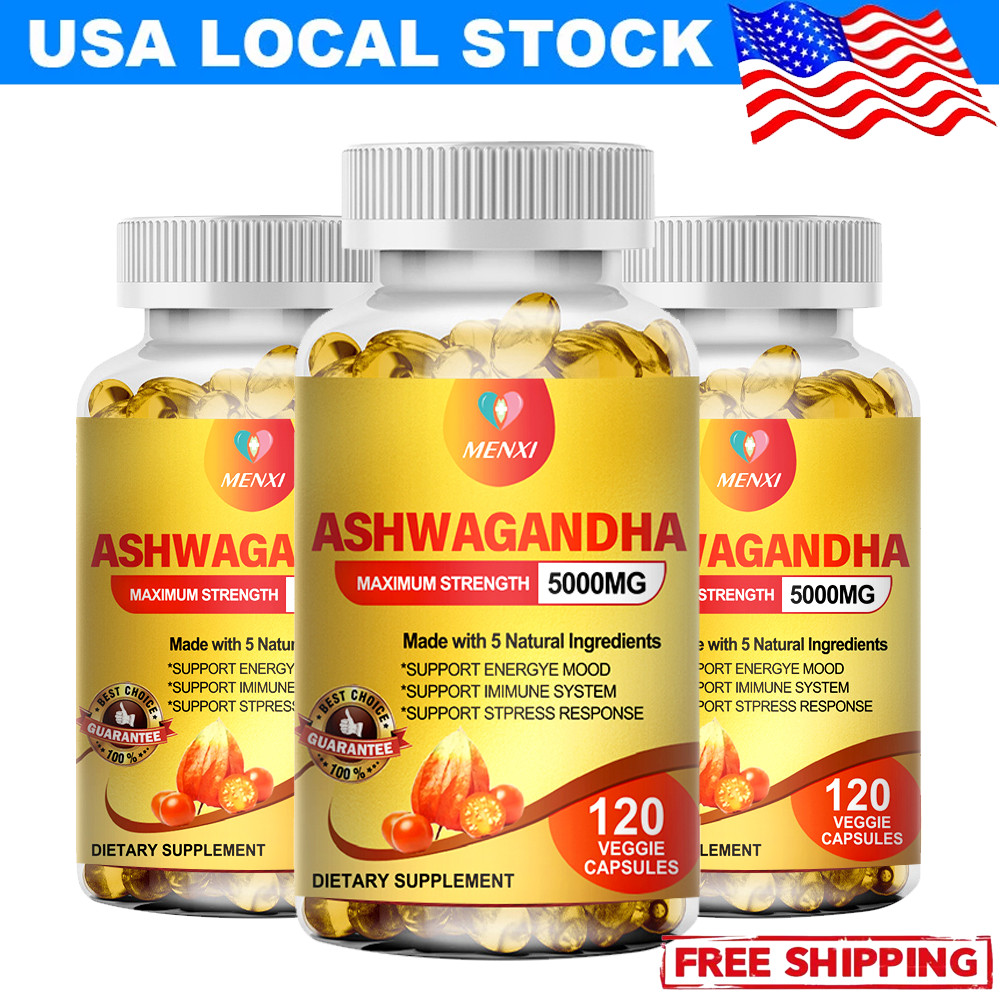 Organic Ashwagandha Capsules 5000mg Strong Stress & Adrenal Support 360 Capsules