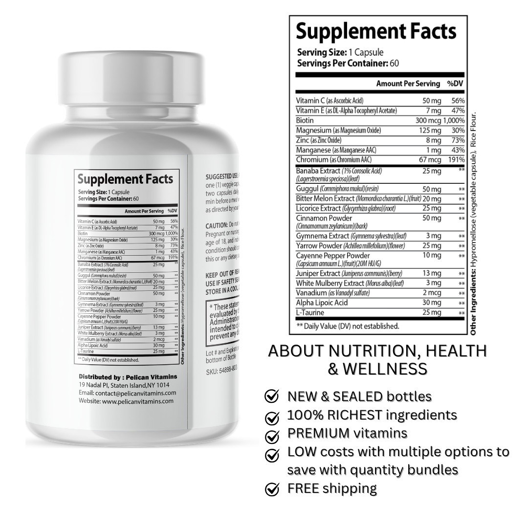 GlucoNour-Blood Support- 12 Bottles- 720 Capsules
