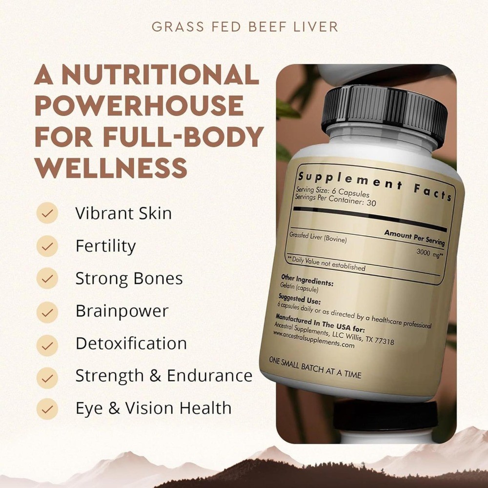 Ancestral Supplements Grass Fed Beef Liver 3000mg 180Caps New Zeland NonGMO