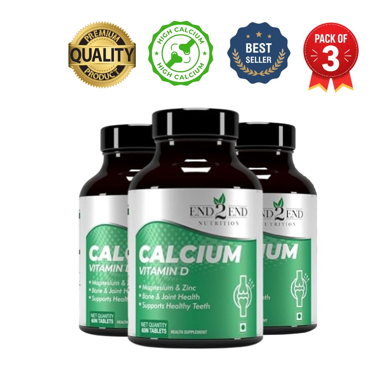 3 Pack End2.End Nutrition Calcium Zinc D 360 Tablets Veg