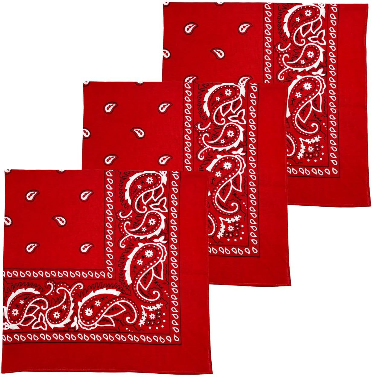 3 Pack Extra Large Bandanas 27” x 27” 100% Cotton for Men & Women Paisley Handke