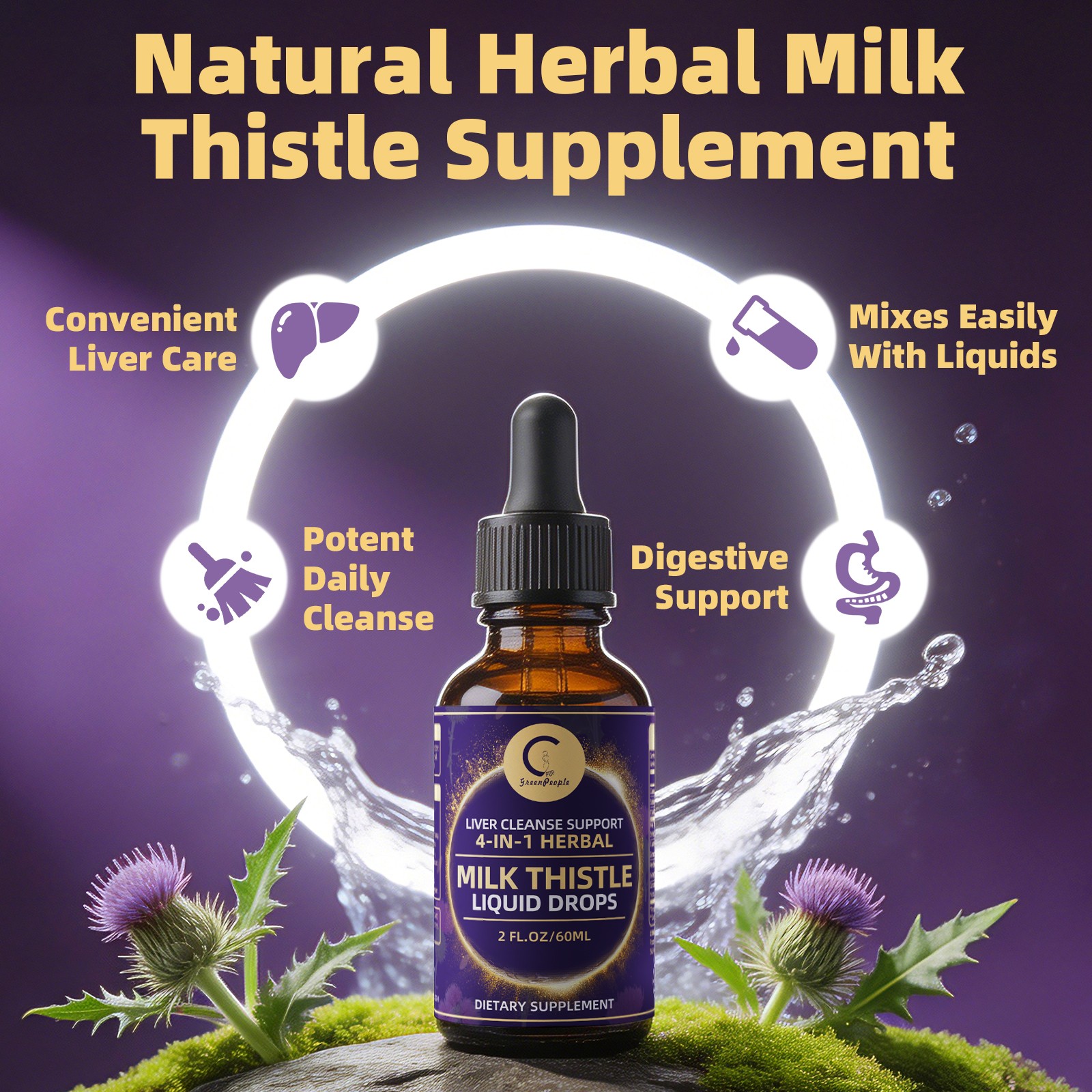 Liver Cleanse & Detox Drops MilkThistle 60,000 mg Milk Thistle Seed 2 FL.OZ