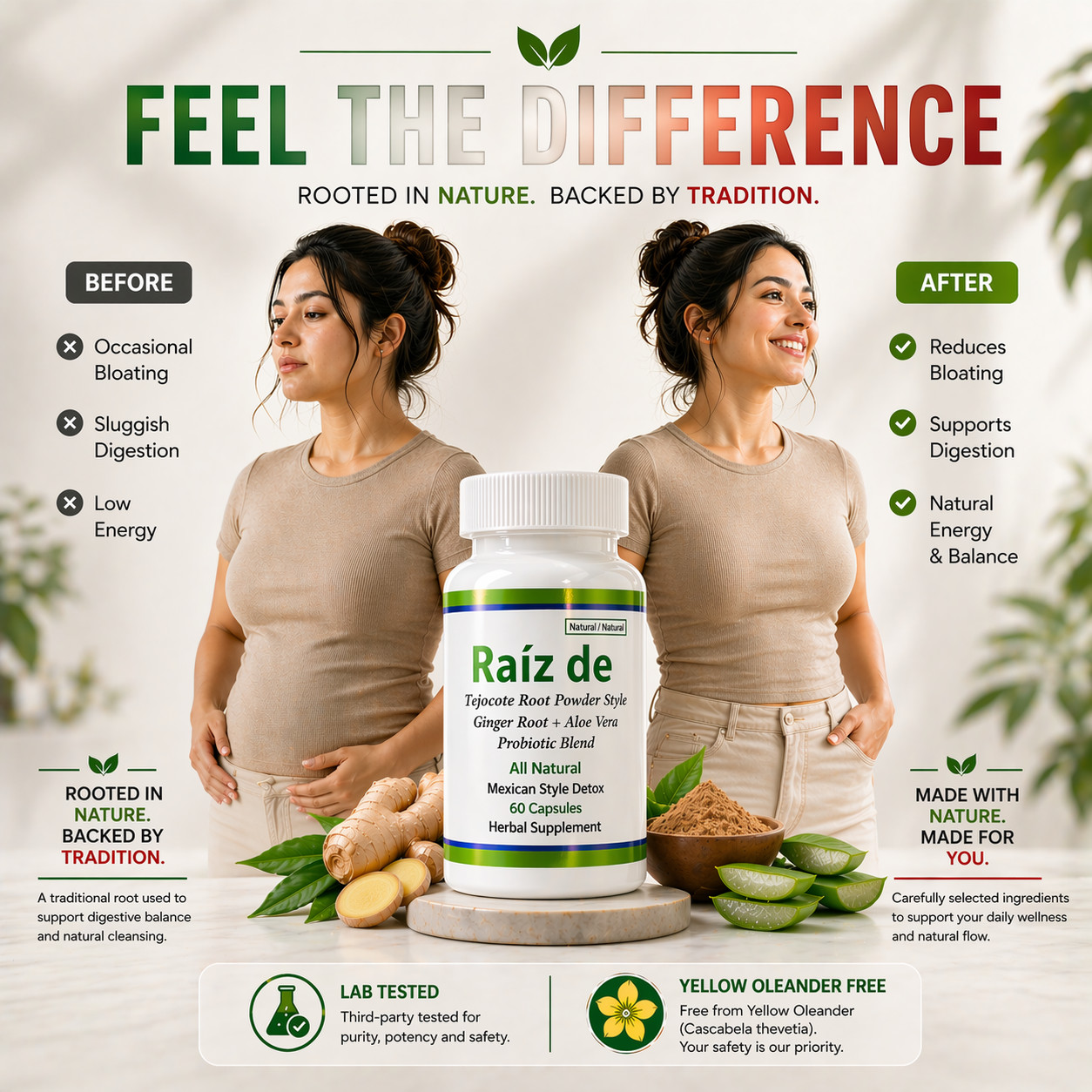 Raiz DE All Natural Mexican Detox w Hawthorn Root Tejocot Powder and Ginger Root