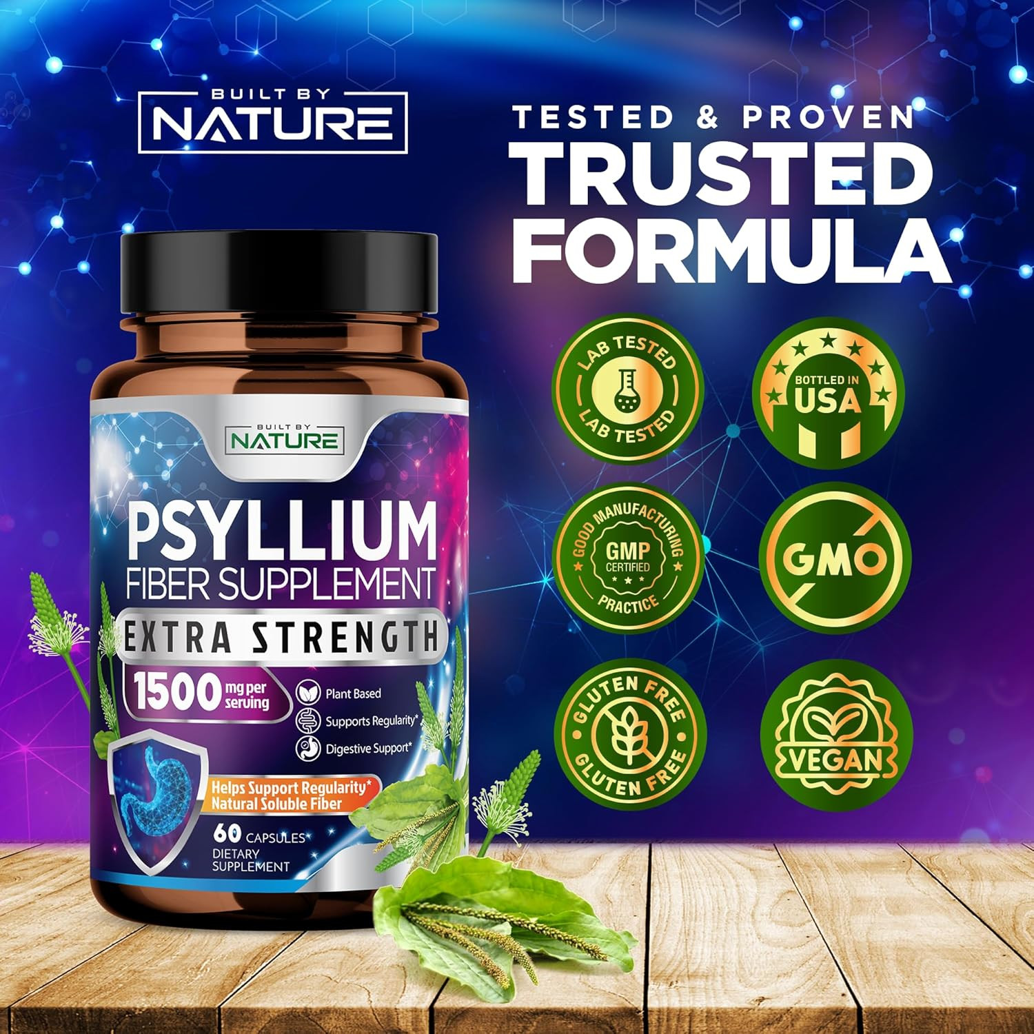 Psyllium Husk Capsules 2000Mg – Fiber Supplement – Natural Soluble Fiber Pills w