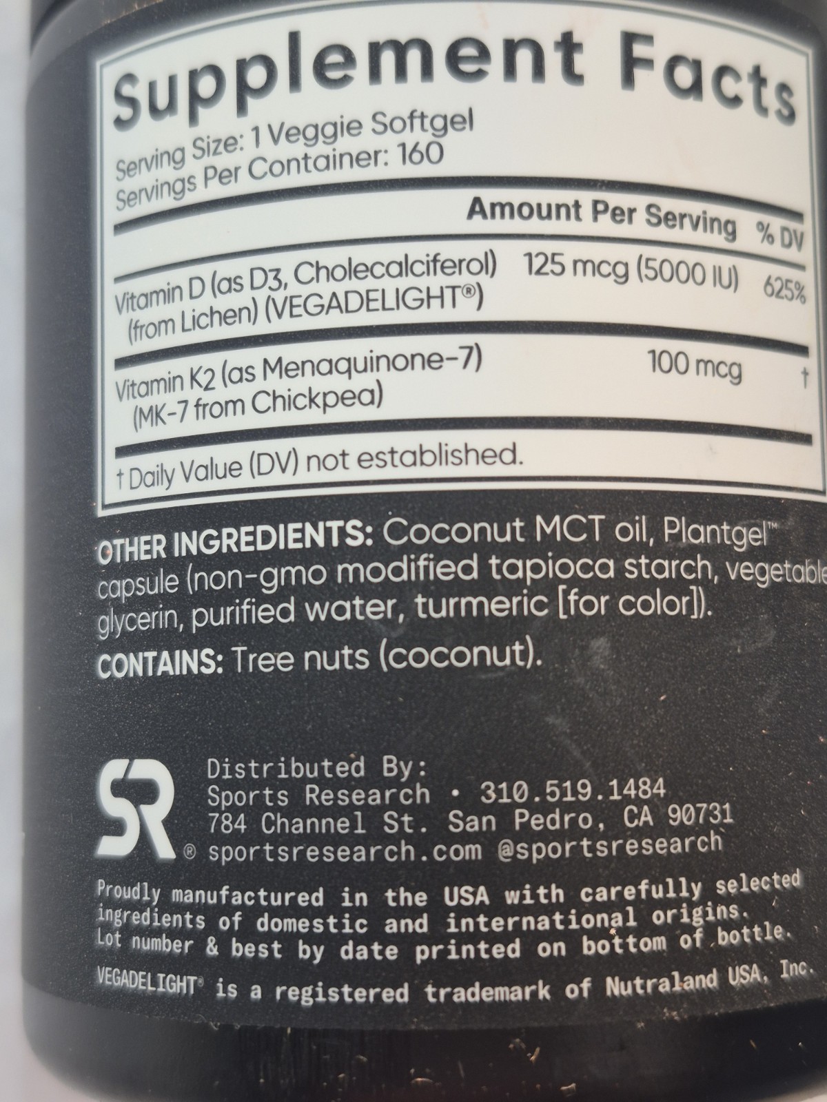 Sports Research D3 + K2 5000 IU 160 Softgels Vegan MK-7 Plant Based New Sealed