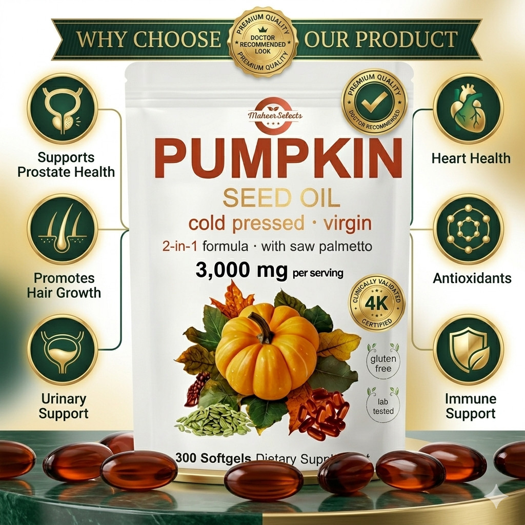 Pumpkin Seed Oil 3000mg Softgels | Cold Pressed Virgin | Saw Palmetto | 300 Coun