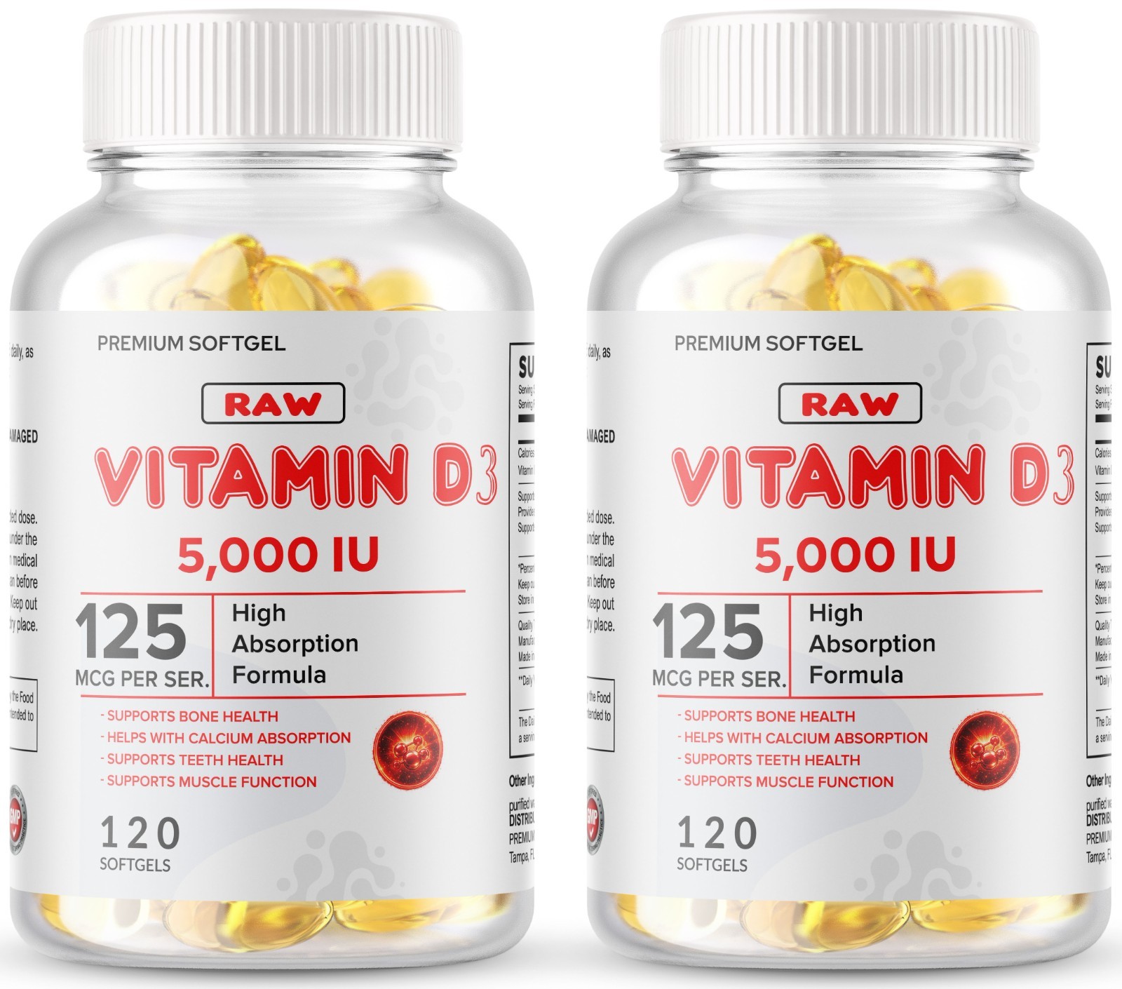 Vitamin D3 5,000 IU, 240 Softgels 125 mcg – Gluten Free & Non-GMO USA Made Ship