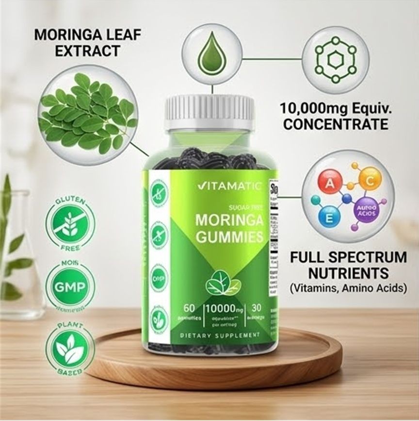 2Pk Vitamatic Sugar Free Moringa Gummies 10000mg Plant Based Superfood 120 Ct