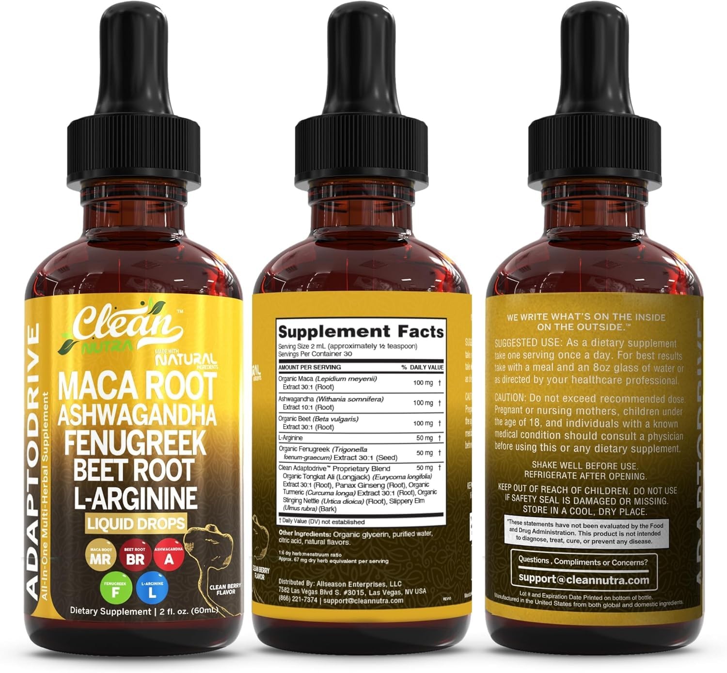 Clean Nutra Organic Maca Root Liquid Drops with 2 Fl Oz (Pack of 1), Amber