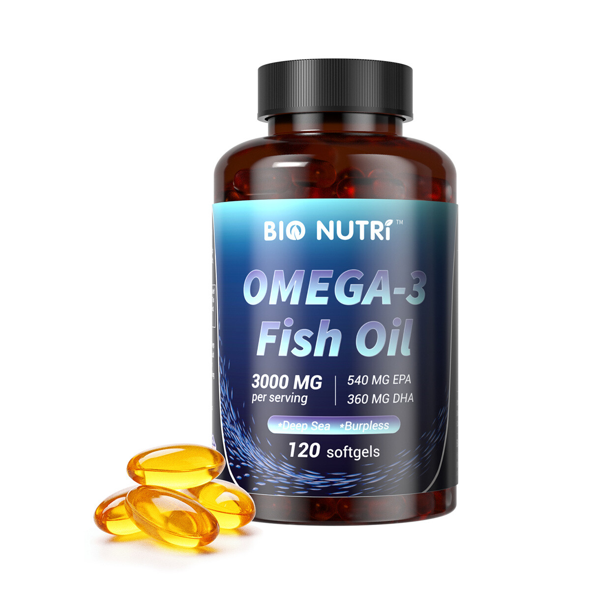 Triple Strength Omega 3 Fatty Acids 3000mg Fish Oil 120 Softgels W/ EPA DHA Lot