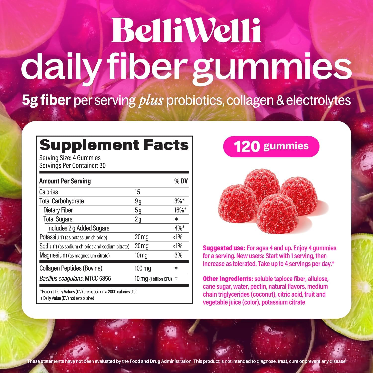 Belli Welli Fiber 4-in-1 Fiber Gummies Supplement with Added Probiotics, Collage