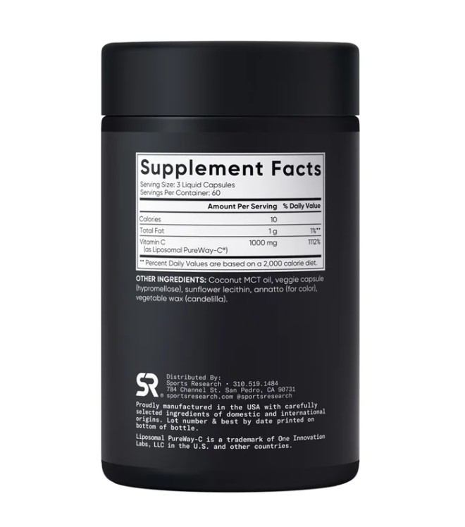 Sports Research Vitamin C Liposomal, 1000 mg, 180 Veggie Capsules.