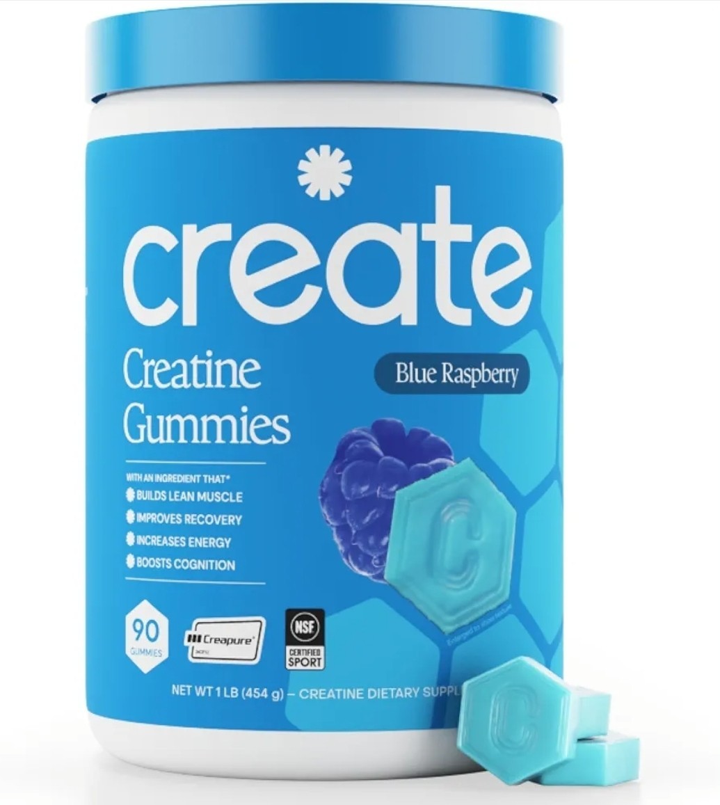 Create Creatine Monohydrate Gummies for Men & Women: Strength, Blue Raspber 90ct