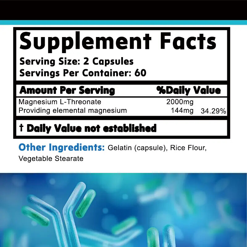 Magnesium L Threonate 120 Veggie Caps 2000 mg, Bioavailable Magnesium