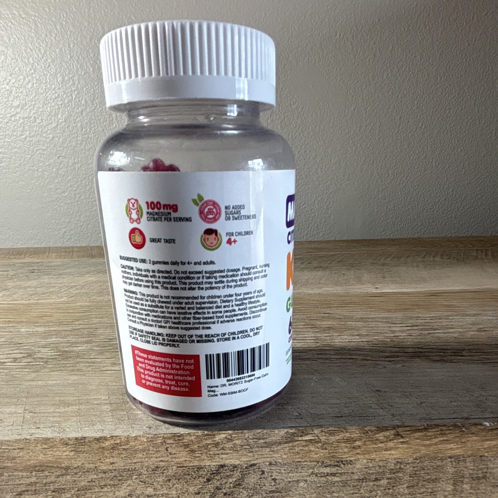 Dr. Moritz Magnesium Citrate Kids Gummies 100mg 60 Ct No Added Sugar Raspberry