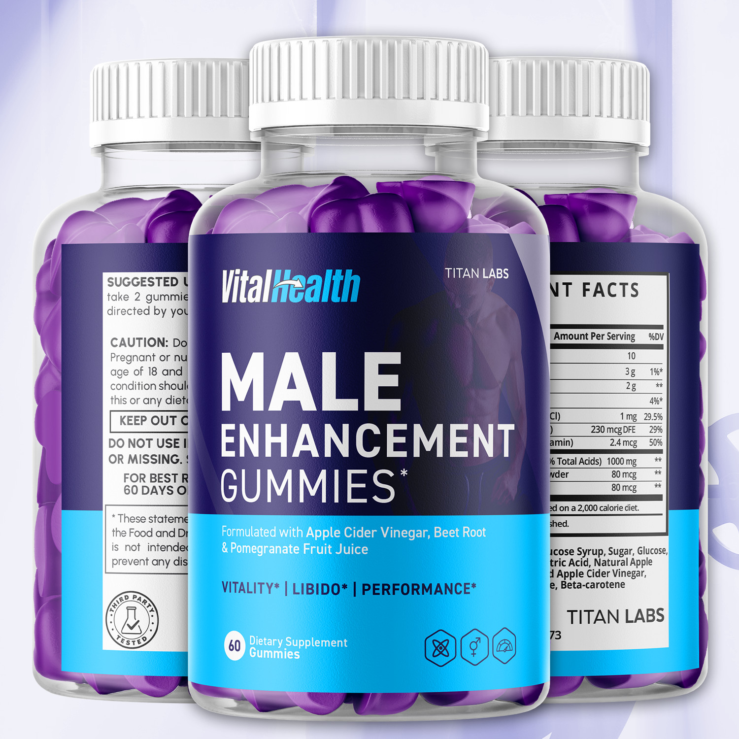 (3 Pack) VitalHealth Gummys Male Health Support Vitamin Vital Health 180 Gummies