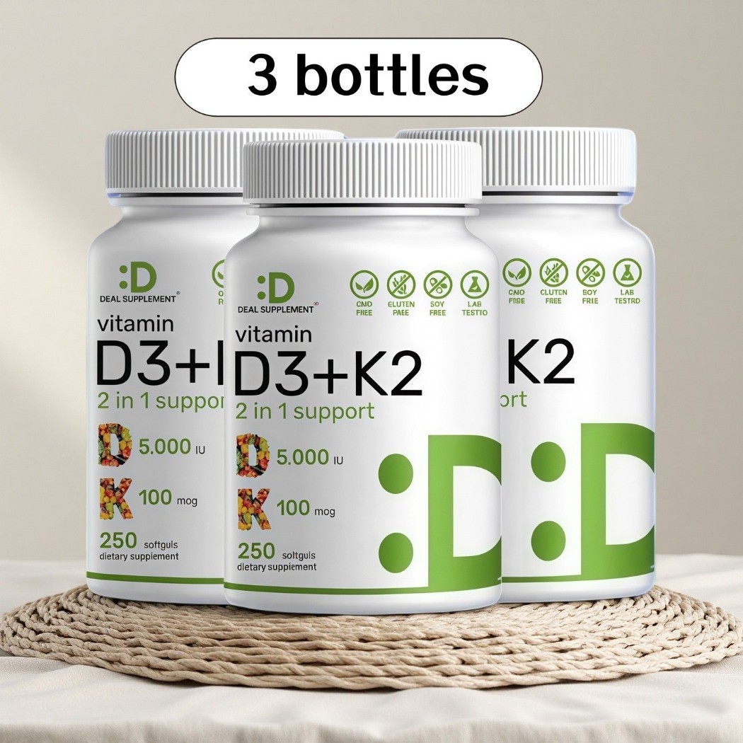 3 BOTTLES DEAL SUPPLEMENT Vitamin D3 K2 5000IU Softgels 2-in-1 Complex 250 Count