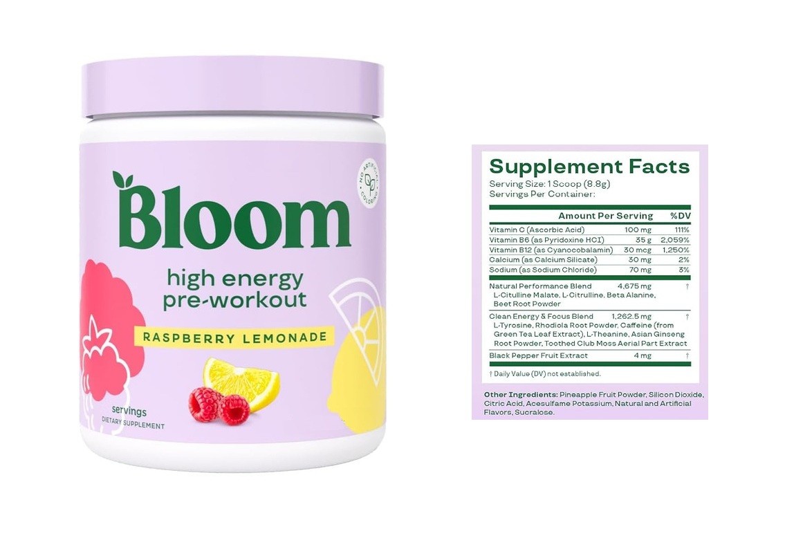 Bloom Pre-Workout high energy Raspberry Lemonade ~ 25 Servings 2027 ~ ships free