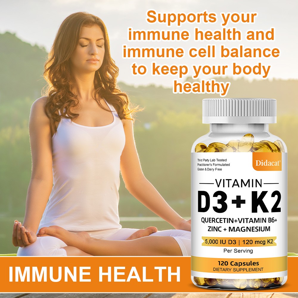 Vitamin D3 5000 IU K2 120 mcg, Vit D and K Supplement 30/60/120 capsules