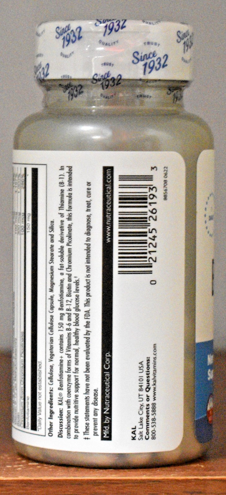 KAL Benfotiamine+ 150 mg 60 Capsules Benfotiamine Plus Nervous System Support
